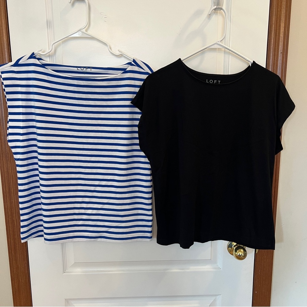 SET! LOFT Ladies Large Like NEW Boxy Basics Shirts! Royal Stripe & Black
